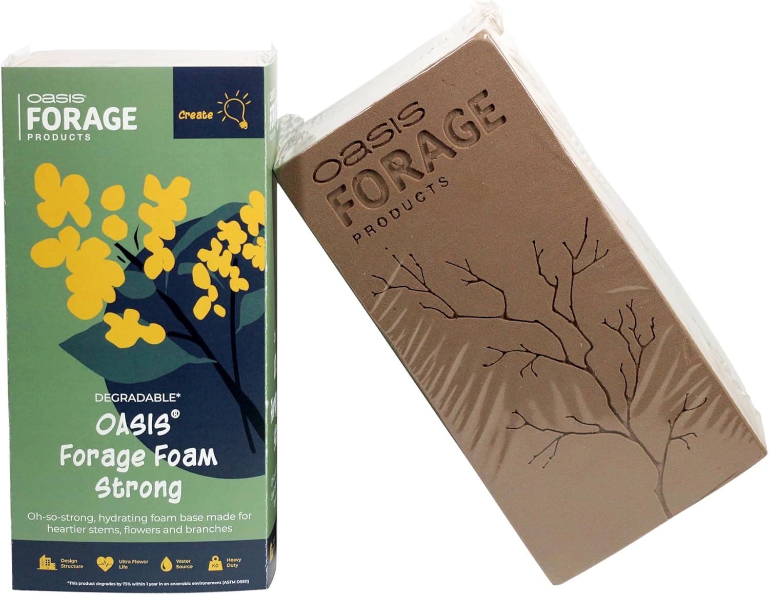 Oasis Forage Floral Foam Strong | Securely Holds Branches and Big Stems | Degradable | Superior Hydration for Foraged Botanicals | Dark Brown | Pack of 4 Bricks