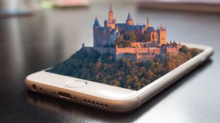 CG image of Castle rising out of smartphone