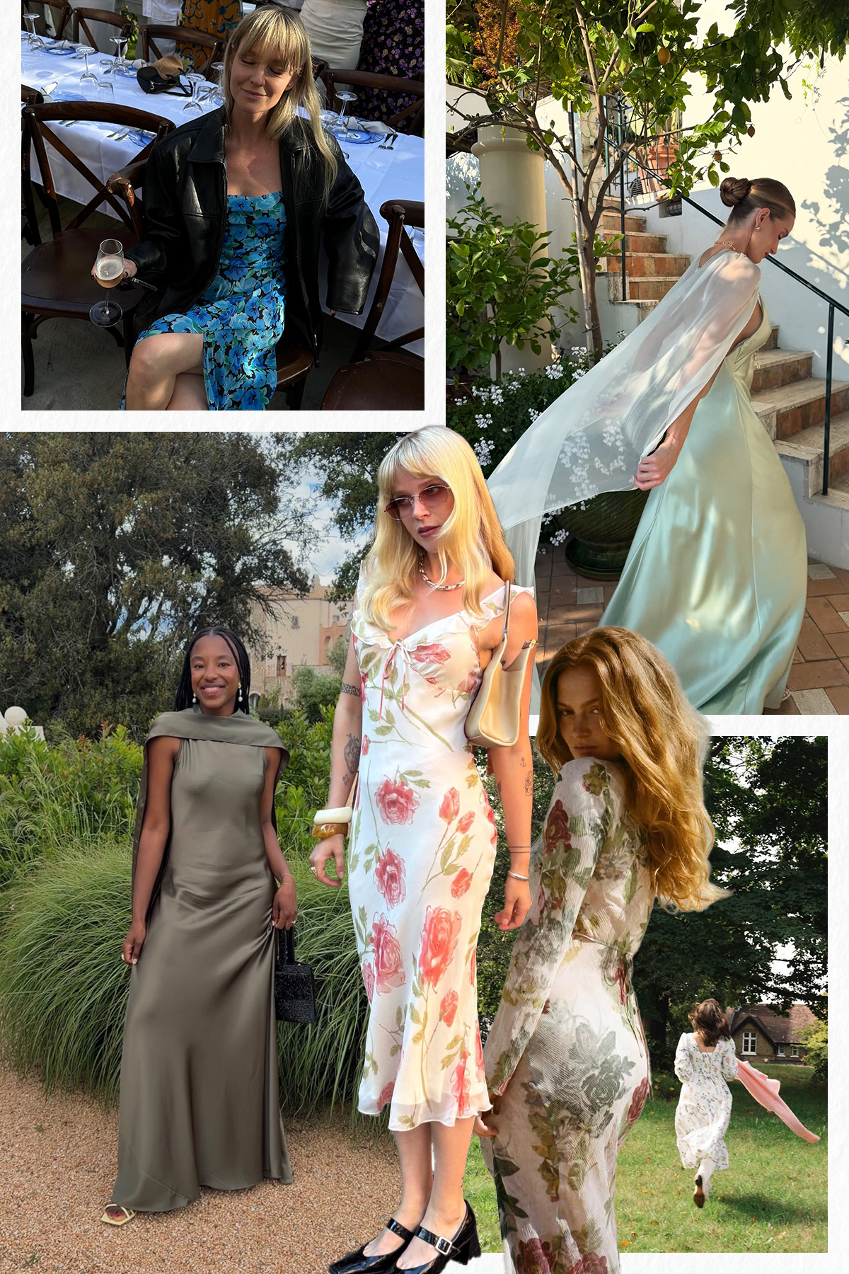 A collage of the best summer wedding guest dresses for country weddings.
