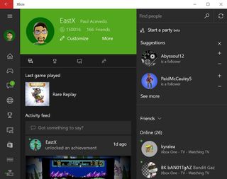 Xbox app for Windows 10 main