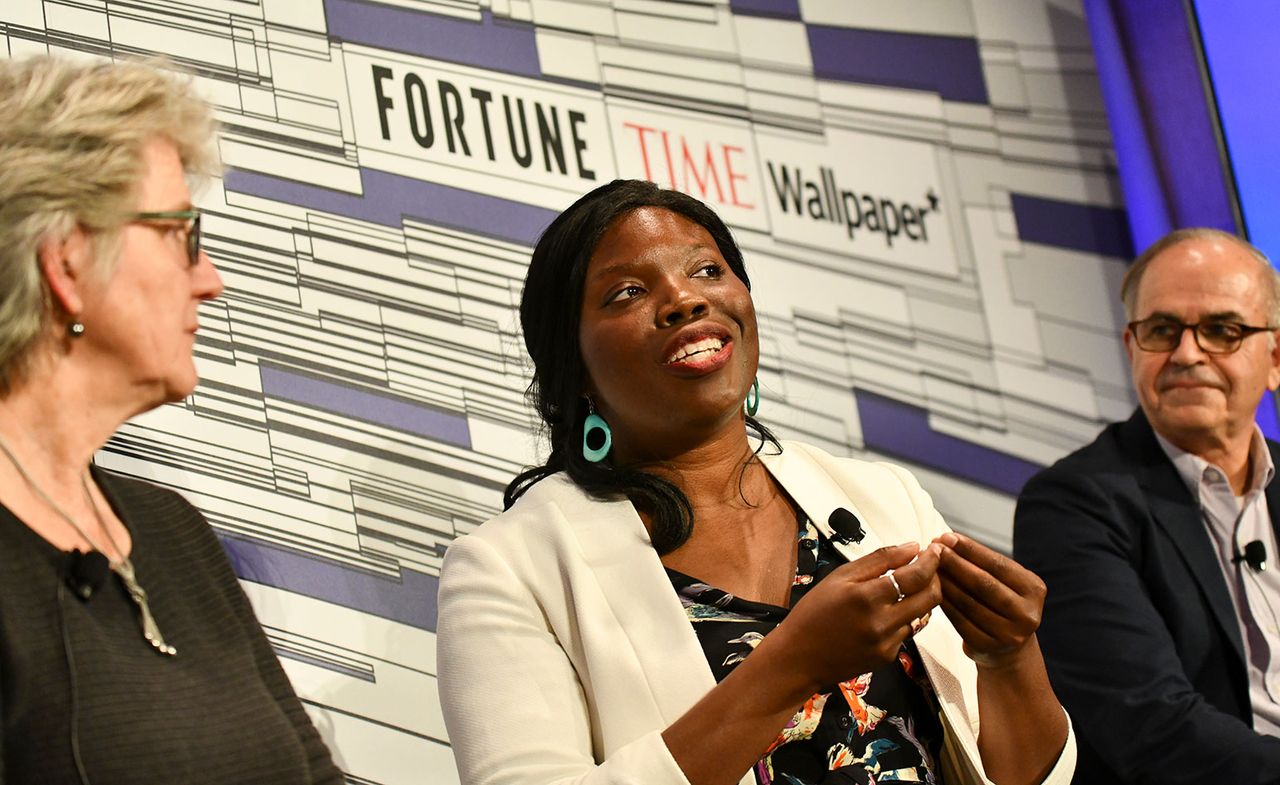 From left, Jeanne Liedtka, University of Virginia; Liz Ogbu, of Studio O; and Jim Taylor of Proximity Designs at the Brainstorm Design conference in Singapore on Mar. 7, 2018. Photography: Stefen Chow for Fortune