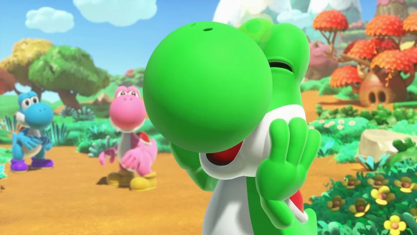 Yoshi and the Mysterious Boook screenshot of Yoshi smiling with eyes closed