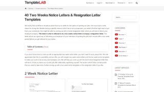 TemplateLab Resignation Letter Examples