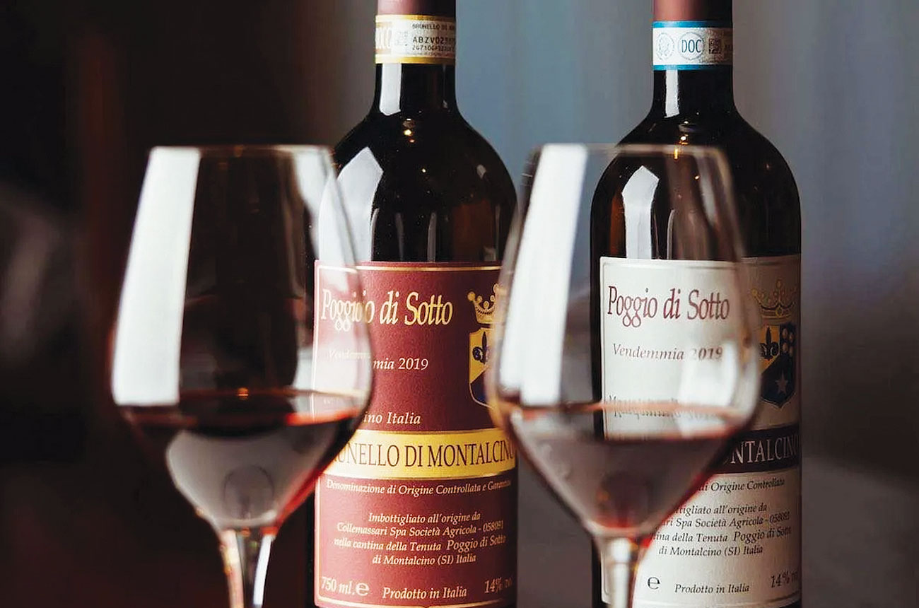 A glass of Poggio di Sotto 2019