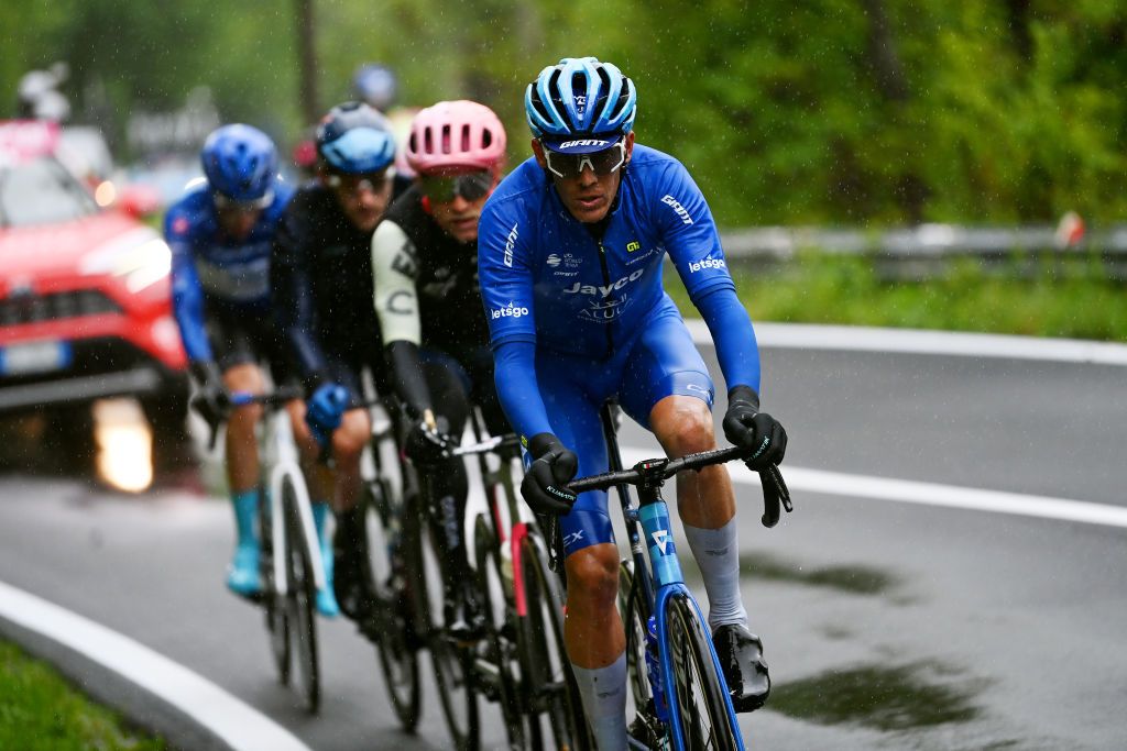 VIAREGGIO ITALY MAY 16 Alessandro De Marchi of Italy and Team Jayco AlUla competes in the breakaway during the 106th Giro dItalia 2023 Stage 10 a 196km stage from Scandiano to Viareggio UCIWT on May 16 2023 in Viareggio Italy Photo by Tim de WaeleGetty Images