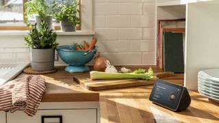 The Echo Show 5 was made with the kitchen in mind, with hands-free videos on a 5.5-inch screen. (Image Credit: Amazon)