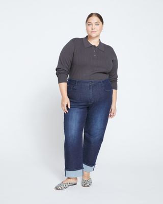 Stevie High Rise Cuffed Straight Leg Jeans - Washed Outback Blue Selvedge