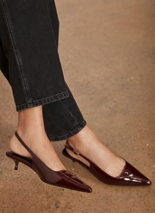 Burgundy Patent Slingback Kitten Heels