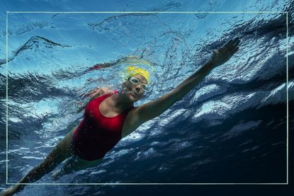 Annette Bening as Diana Nyad pictured swimming from below
