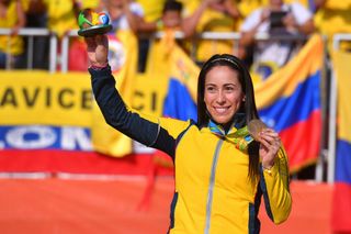 Mariana Pajón (Colombia) celebrates her second career gold medal