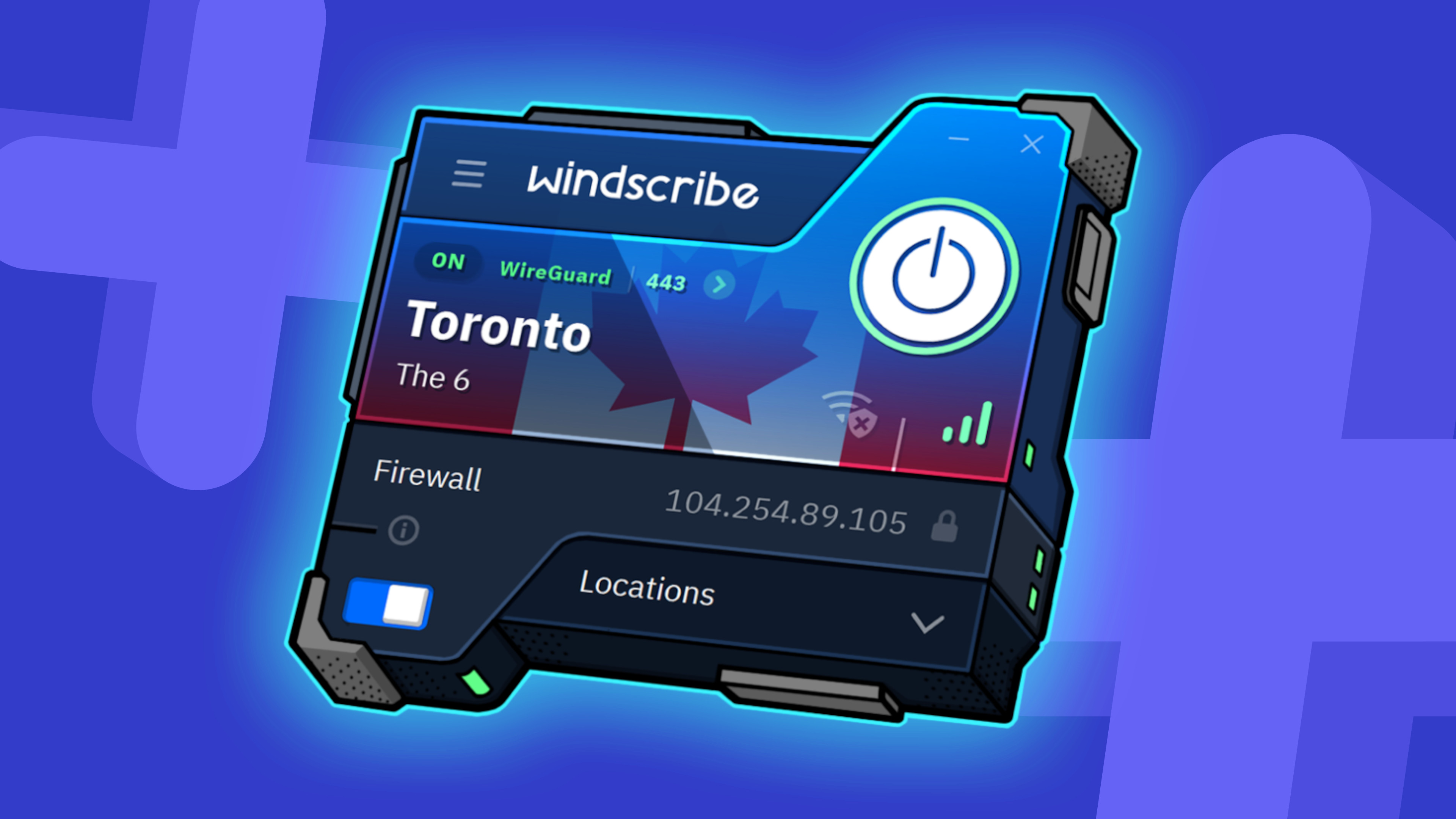 Windscribe icon on a blue background