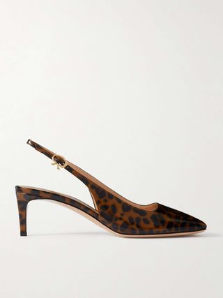 Nuit 55 Leopard-Print Glossed-Leather Slingback Pumps