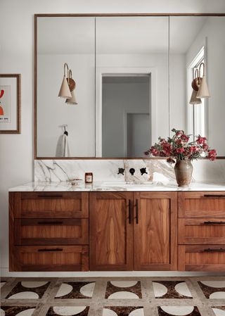 A bathroom with drawers