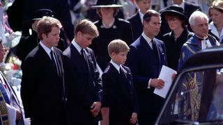 Earl Spencer, Prince Charles, Prince William and Prince Harry on the day of Princess Diana's funeral