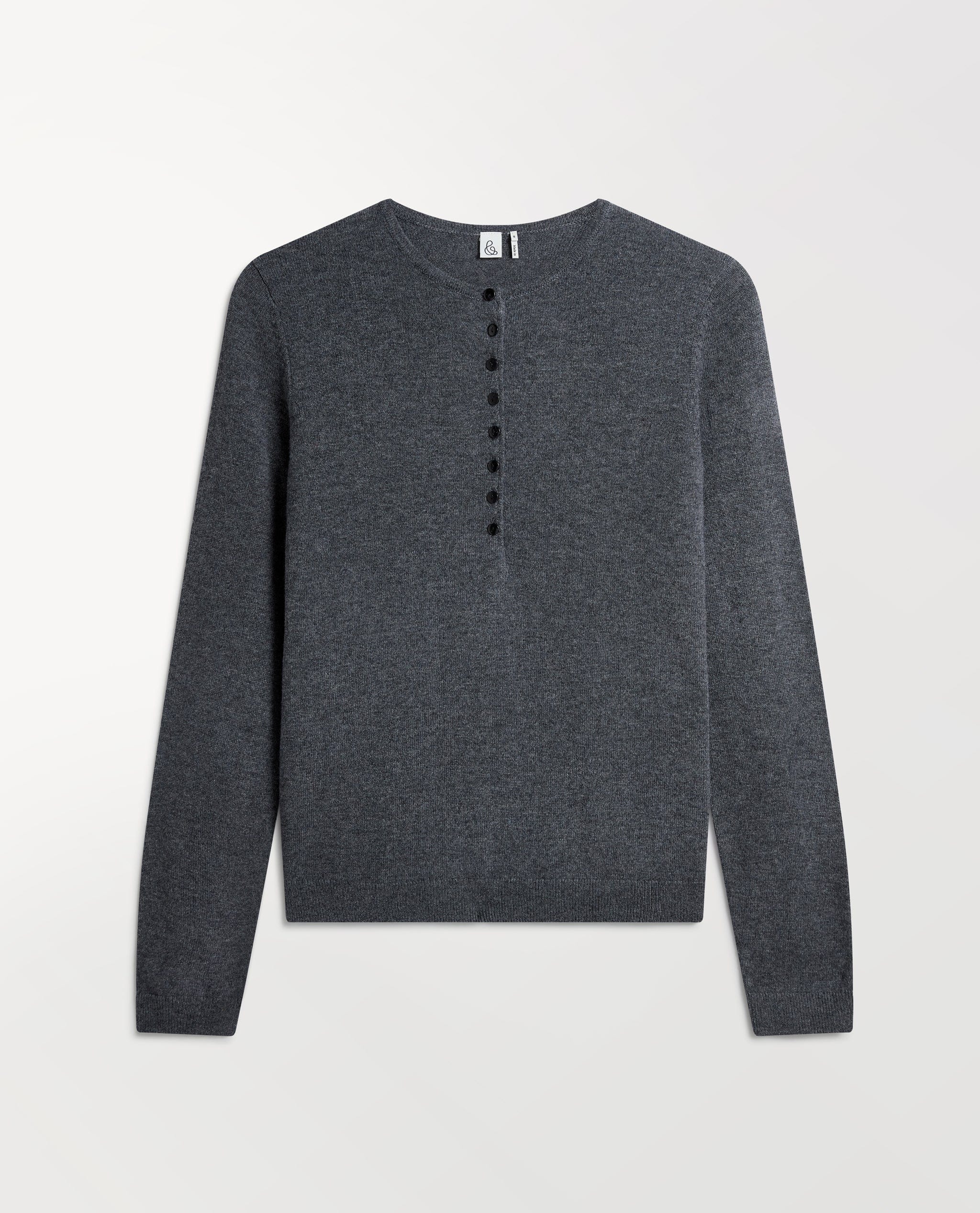 a grey henley cashmere jumper from rise &amp;amp; Fall
