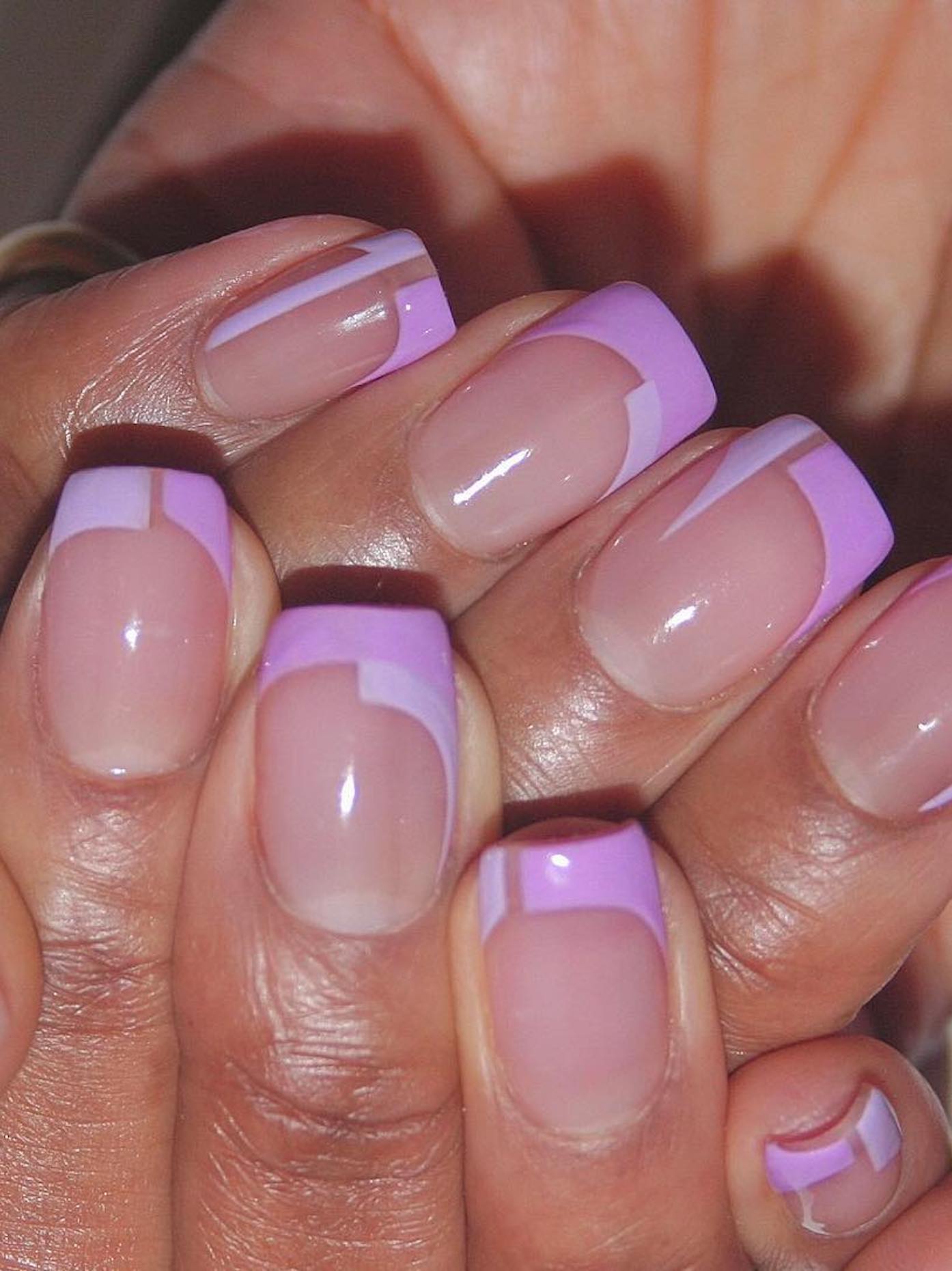 lilac square nails with lilac French tips
