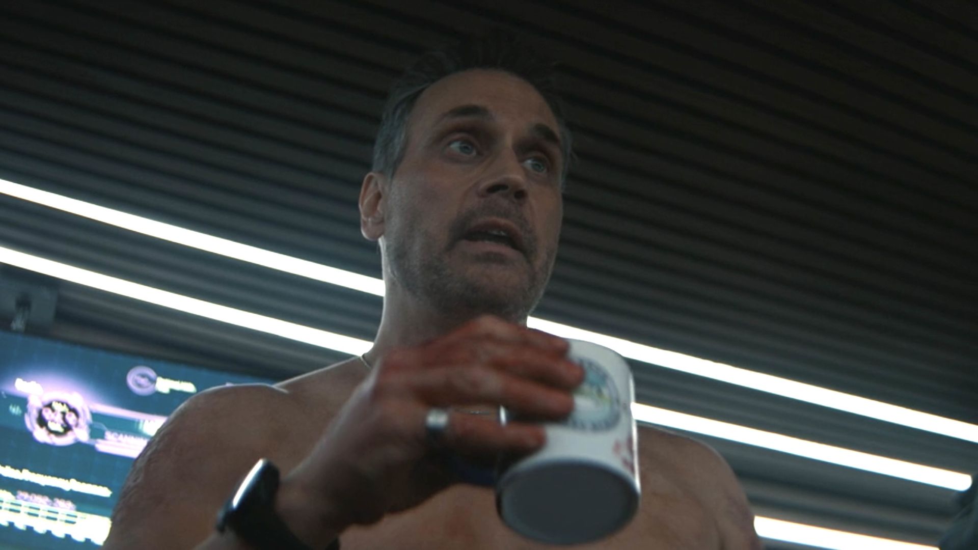 Paladin shirtless talkinng about Daredevil in VisionQuest episode 3.
