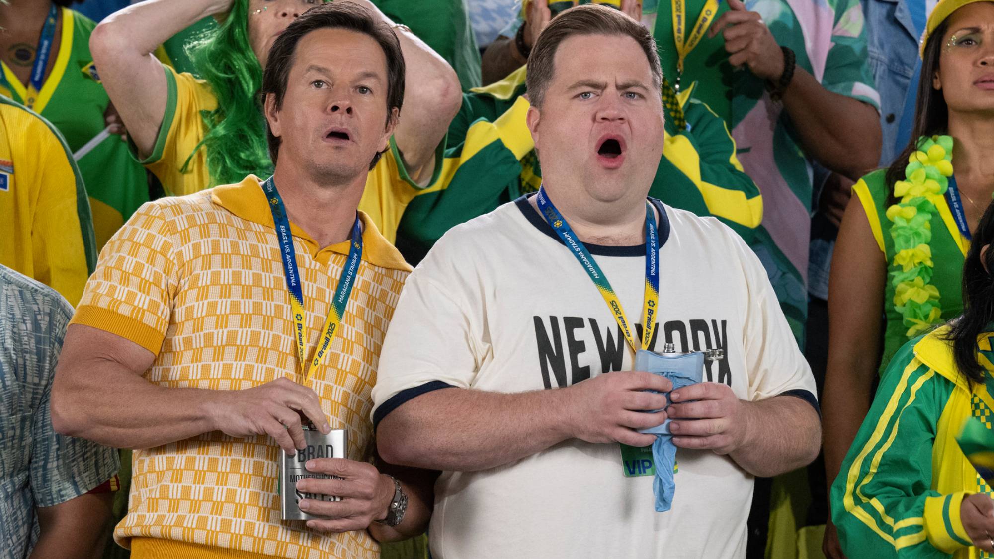 (L-R) Mark Wahlberg as Brad Lewison and Paul Walter Hauser as Elijah in "Balls Up" on Prime Video