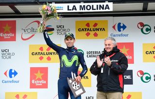 Alejandro Valverde (Movistar) on the Catalunya podium after winning stage 3