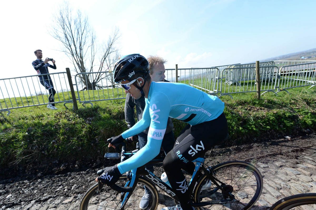 Team Sky's Michał Kwiatkowski on the Kopperberg during a recon
