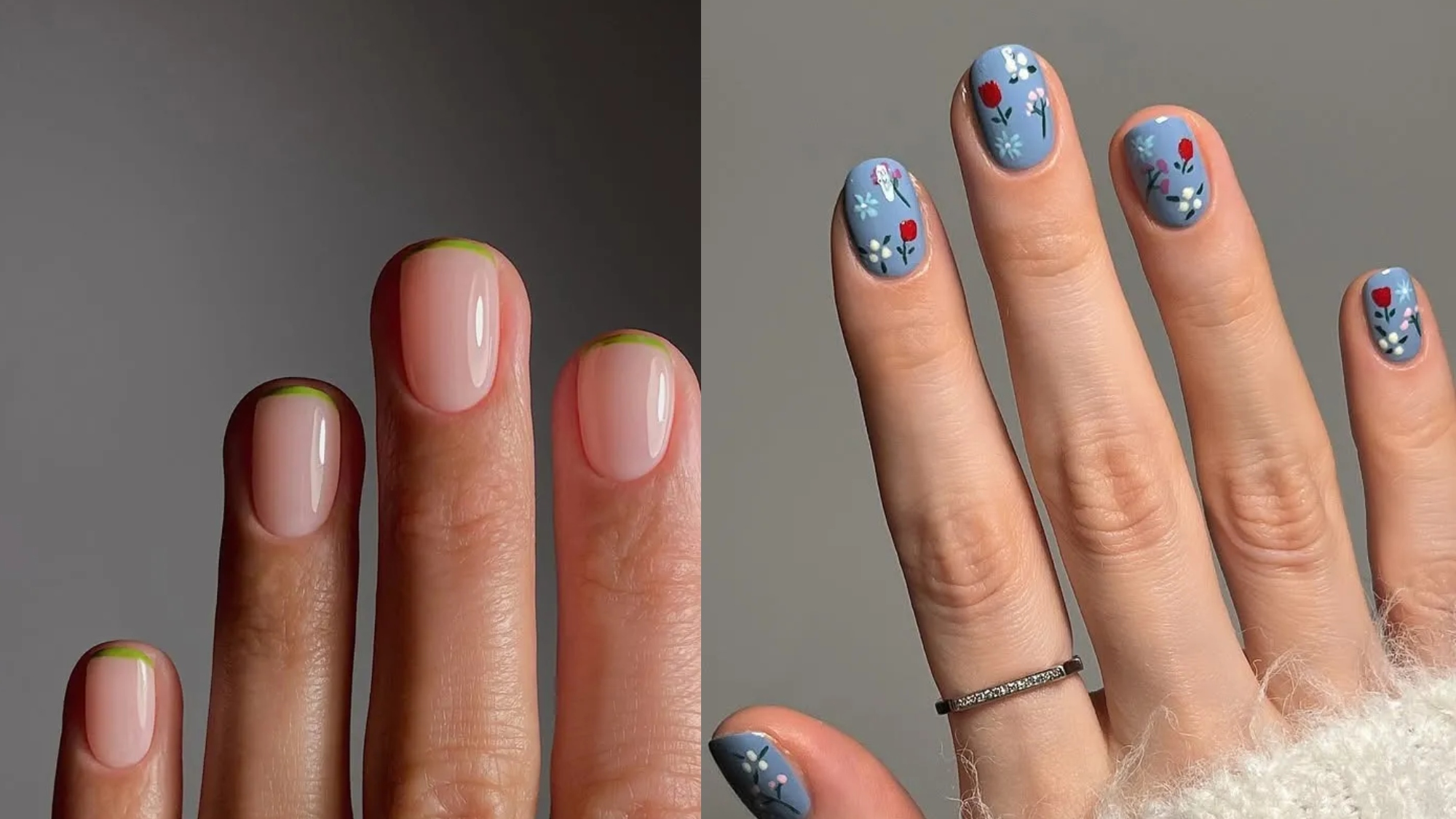 Pastel micro manicure by Mateja Novakovic and a vintage-inspired manicure by Pink Oblivion