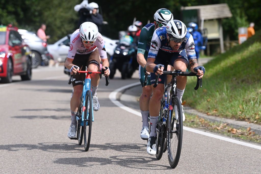 BEJES SPAIN SEPTEMBER 12 Mattia Cattaneo of Italy and Team Soudal Quick Step attacks during the 78th Tour of Spain 2023 Stage 16 a 1201km stage from Liencres to Bejes 528m UCIWT on September 12 2023 in Bejes Spain Photo by Tim de WaeleGetty Images