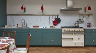 kitchen with chevron wood floor