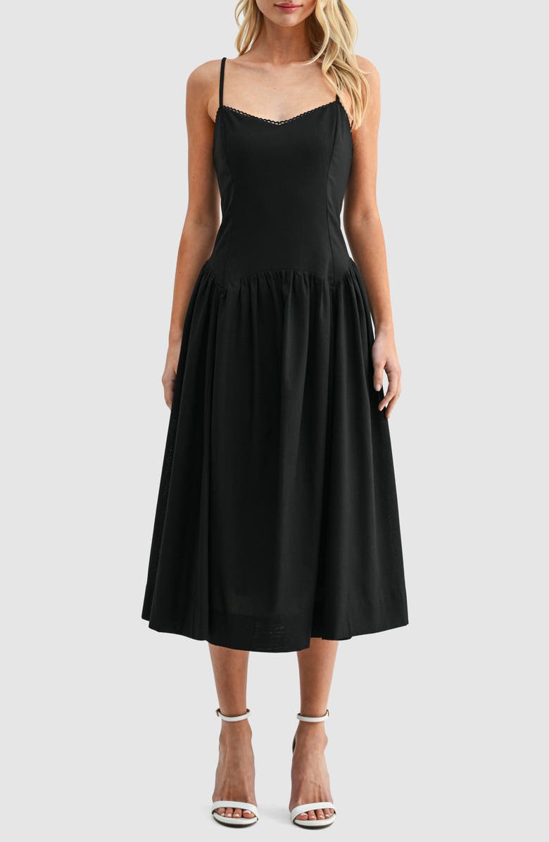 Drop Waist Cotton &amp;amp; Linen Midi Dress