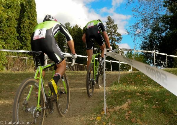 Ryan Trebon leading his Cannondale teammate Tim Johnson up the steepest climb on the course