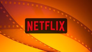Netflix logo on orange film reel background