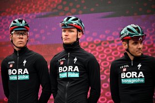 SCANDIANO ITALY MAY 16 Aleksandr Vlasov of Russia and Team BORA hansgrohe C with teammates prior to the 106th Giro dItalia 2023 Stage 10 a 196km stage from Scandiano to Viareggio UCIWT on May 16 2023 in Scandiano Italy Photo by Stuart FranklinGetty Images