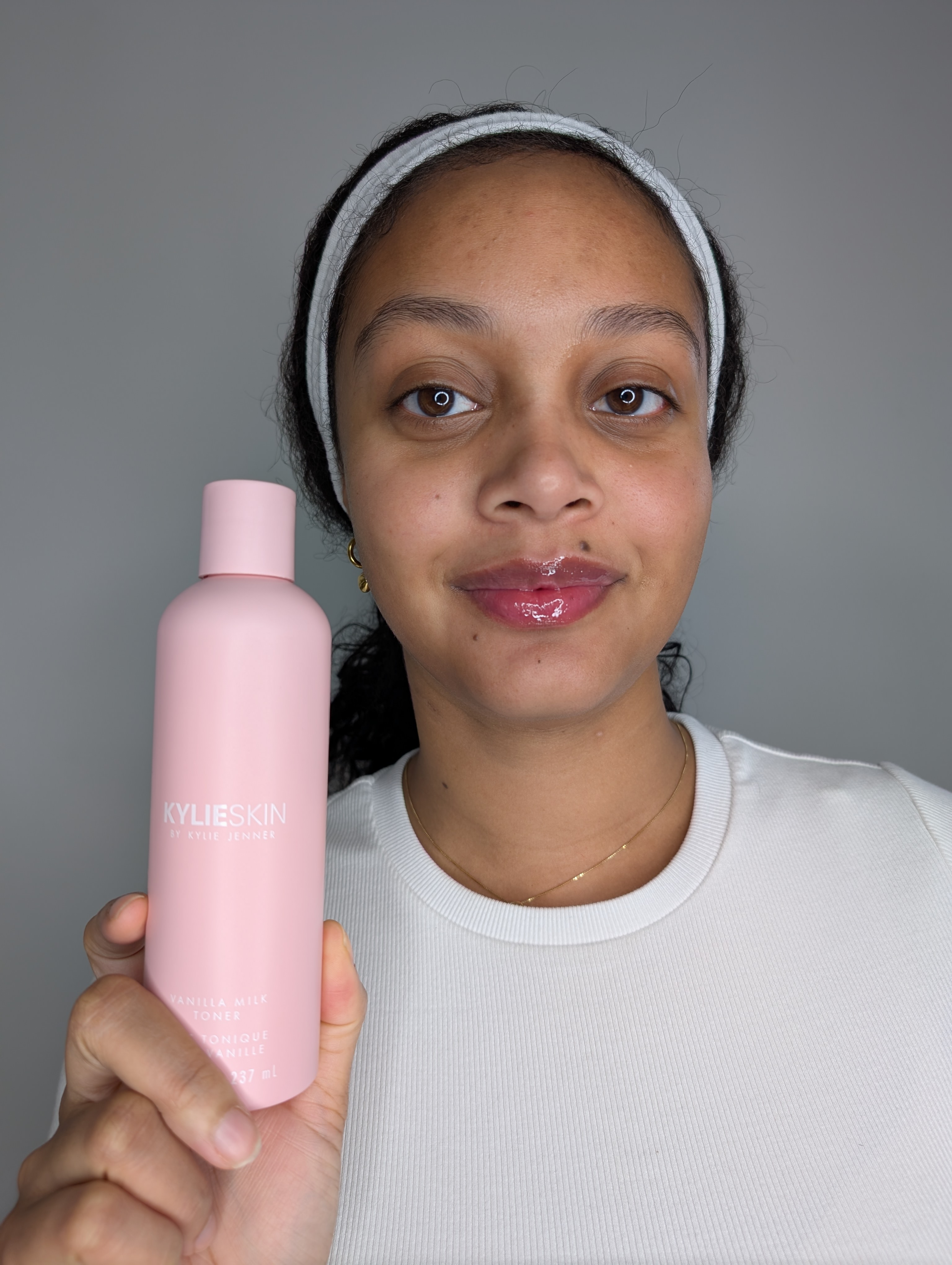 Shauna Beni-Haynes before and after testing Kylie Skin's Vanilla Milk Toner