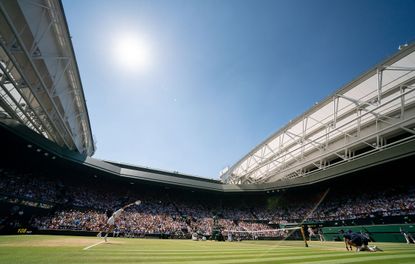 Novak Djokovic SRB playing against Kevin Anderson RSA in the final of the Gentlemenís Singles on Centre Court.The Championships 2018. Held at The All England Lawn Tennis Club, Wimbledon. Day 13 Sunday 15/07/2018 .Credit: AELTC/Bob Martin