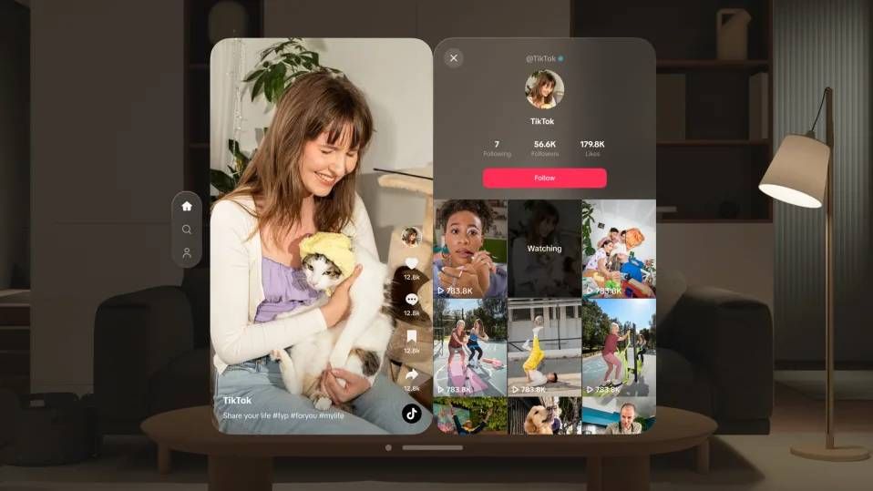 TikTok user interface on Apple Vision Pro 