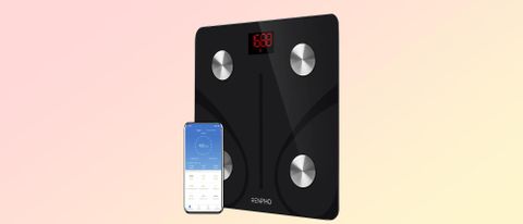 A photo of the Renpho body fat scale with app 