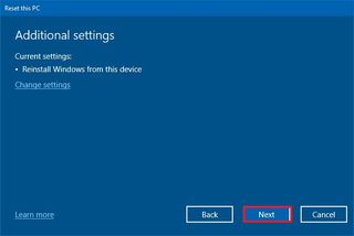 Windows 10 Reset Settings