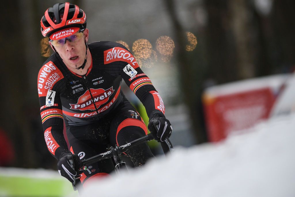 Belgian Laurens Sweeck pictured in action during the men&#039;s elite race of the Krawatencross in Lille