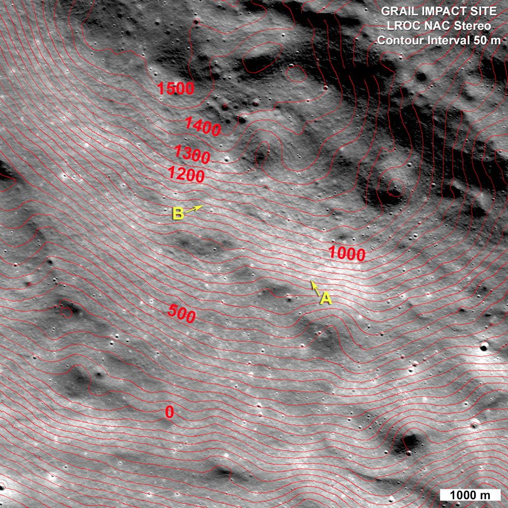 LROC NAC stereo GRAIL Impact Area Topographic Map