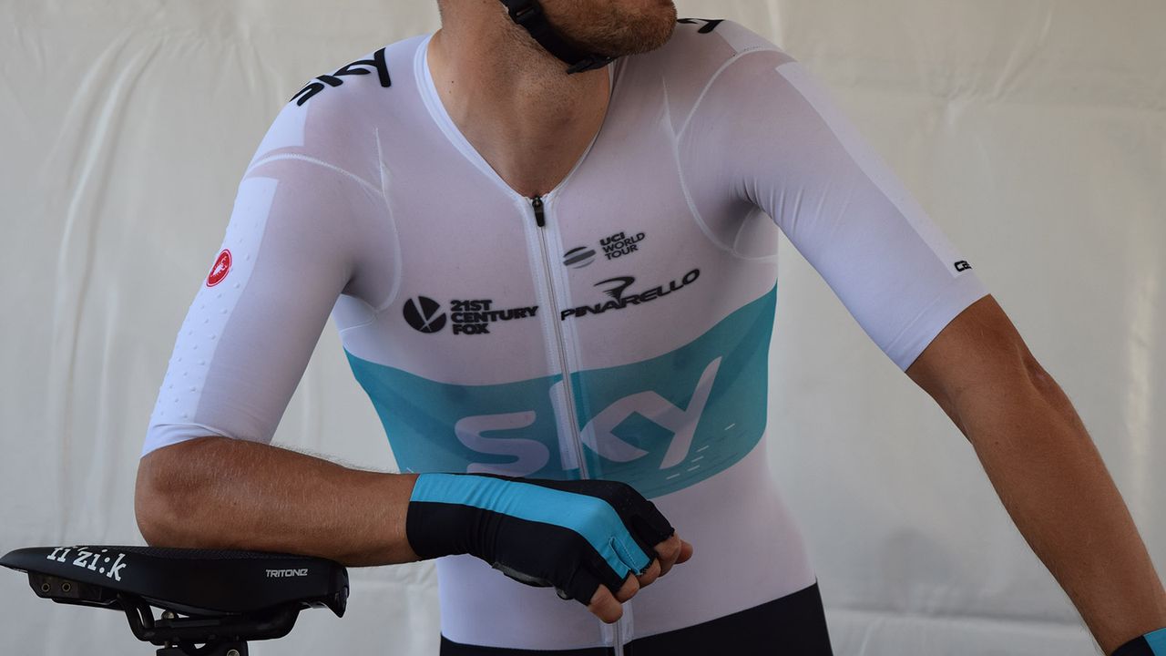 The dotted material on Team Sky's Castelli speedsuits caused a stir at the opening time trial at last year's Tour de France, here you can see how the cut of the jersey is also considered for aerodynamics