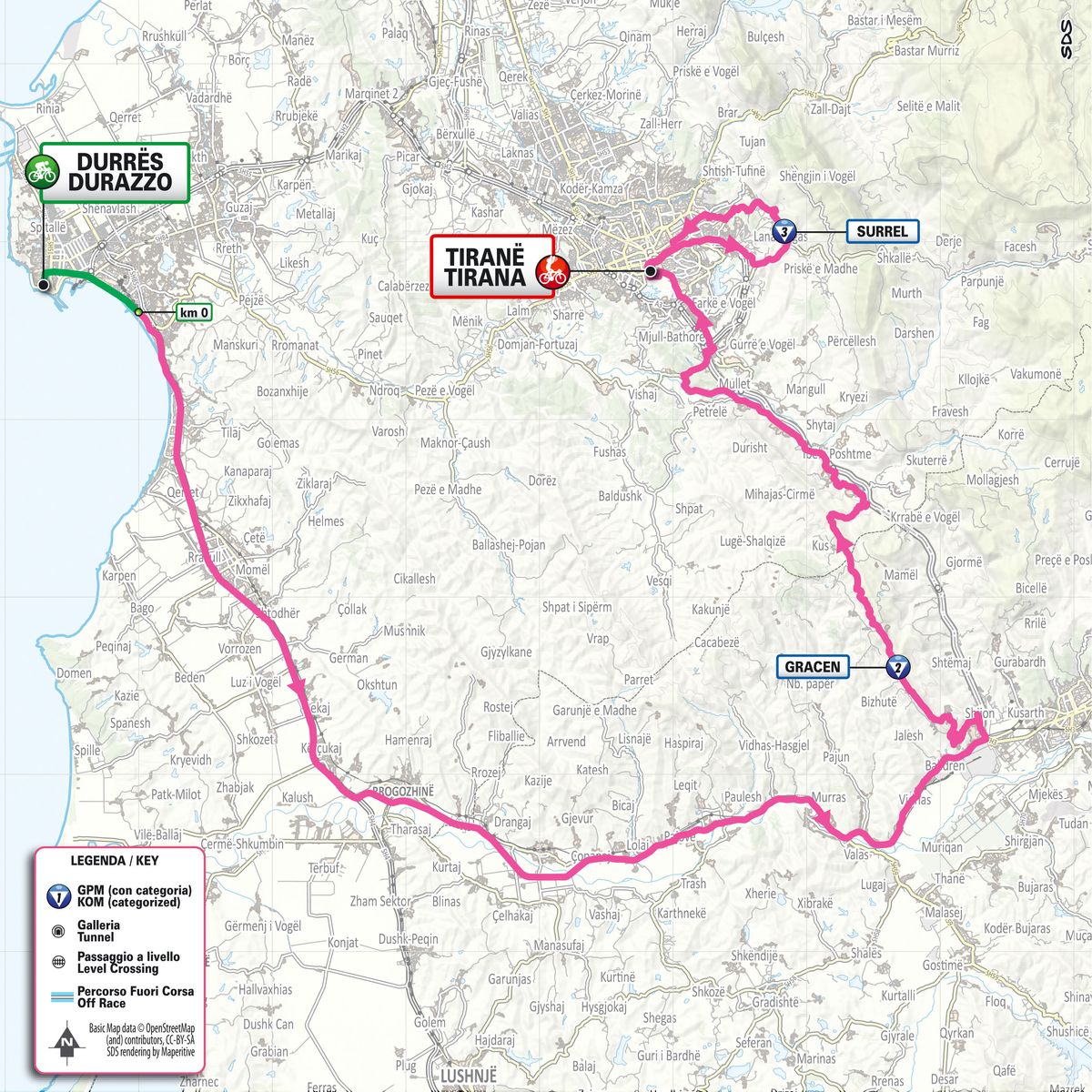 Stage 1 map for the 2025 Giro d'Italia