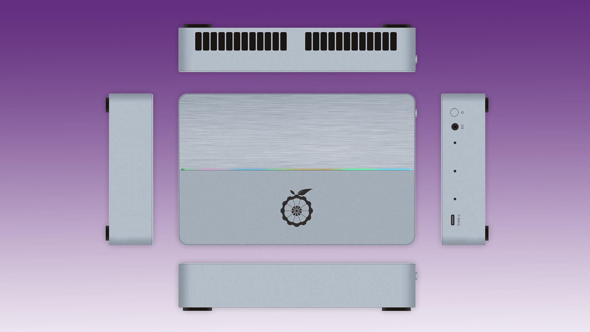 All sides shown of the Orange Pi AI Studio Pro mini-PC