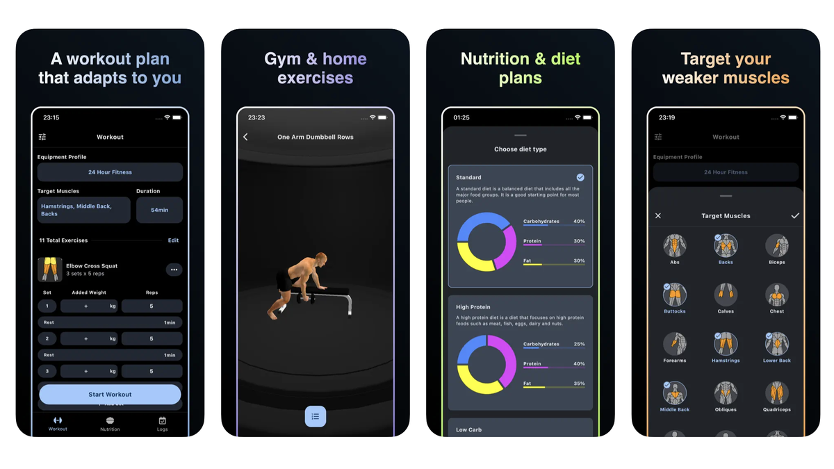 Screenshots from the GymStreak App from the Apple App Store