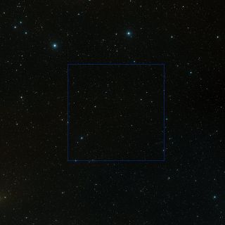 This visible-light, wide-field image of the region around the COSMOS field was created from photographs taken through red and blue filters and are part of the Digitized Sky Survey 2. It's within this field (the blue box) that the proto-supercluster "Hyperion" was uncovered.