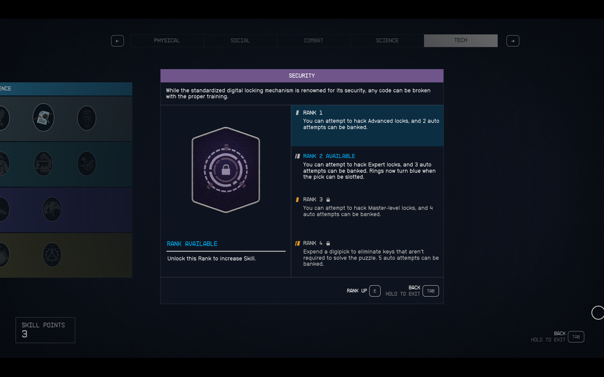 starfield security skills menu
