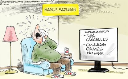 Editorial Cartoon U.S. March Madness NBA NHL MLB no fans championship season crying