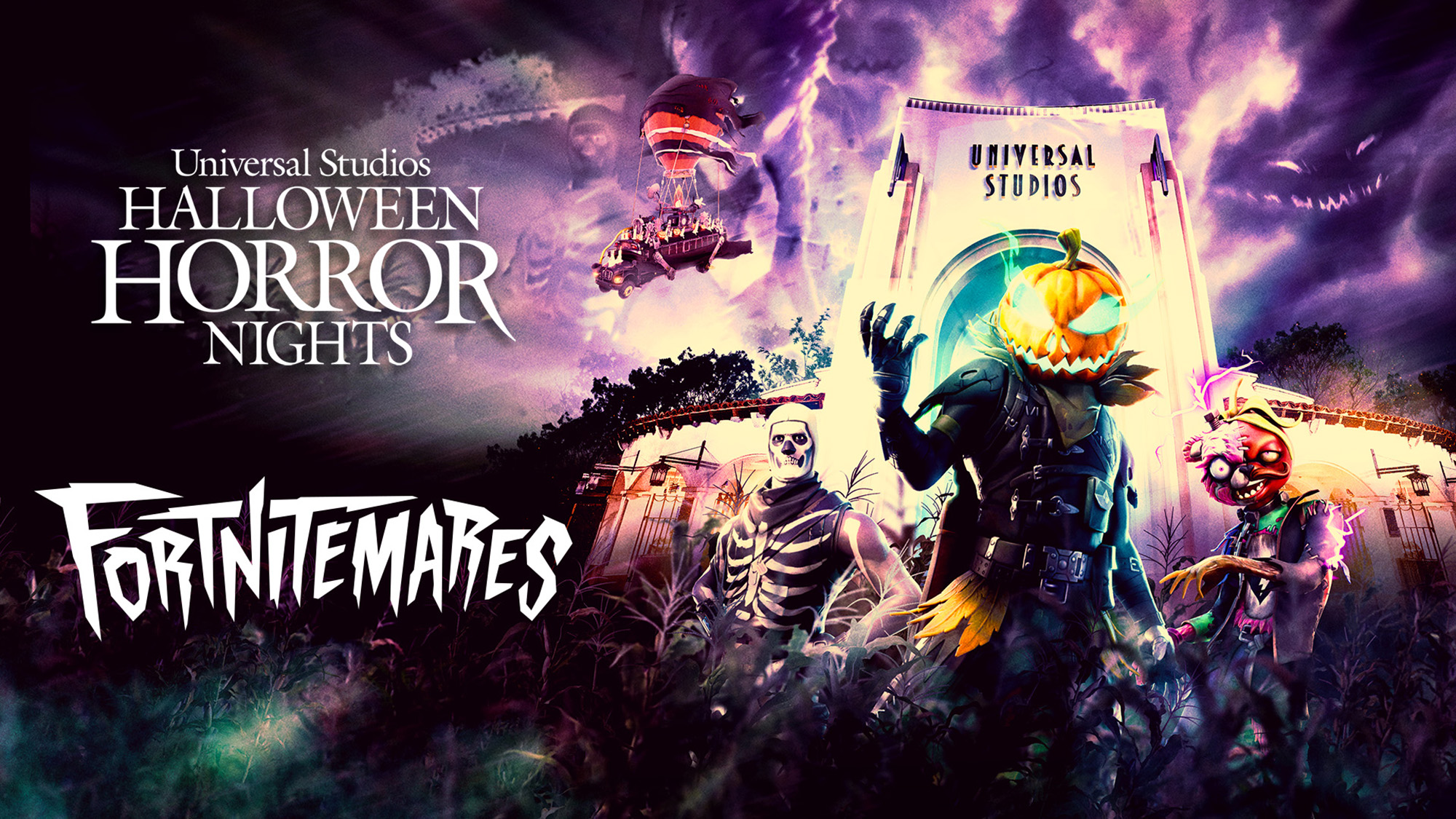 Fortnitemares official poster for Halloween Horror Nights 2026. Photo taken outside of Universal Studios entrance.