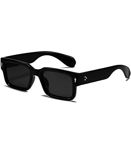 Eylrim Square Frame Sunglasses for Women Men Trendy Chunky Rectangle Sun Glasses Black Shades Uv400 Protection(a1 Black/grey)