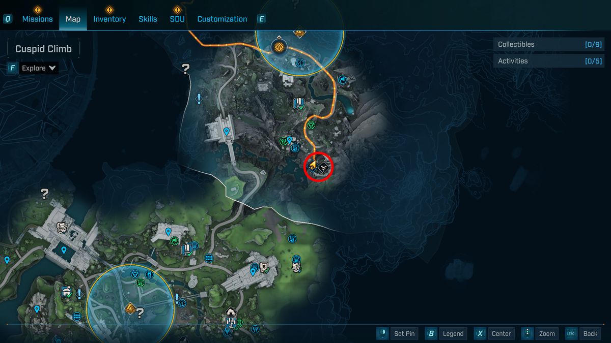 Borderlands 4 Hellwalker location: A map with a red circle highlighting the location of The Old Scrape dig site where you can get the Hellwalker.