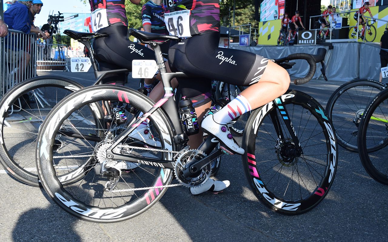 The Canyon-SRAM bikes and wheels are easily identifiable in their eye-catching finishes