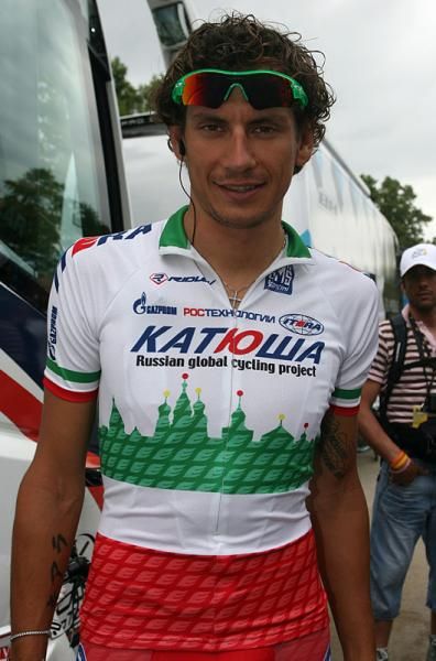 Italian Champion Filippo Pozzato (Katusha) before Tour de France stage six.